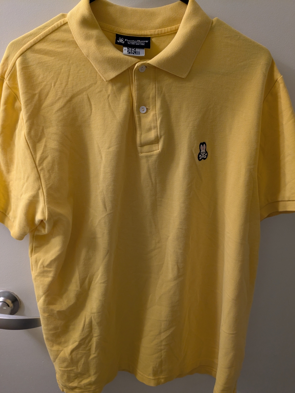 Psycho Bunny Lemon Yellow Cotton Polo Shirt Size Large